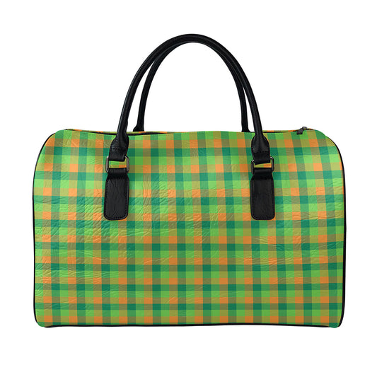Shamrock Plaid St. Patrick's Day Print Leather Duffle Bag