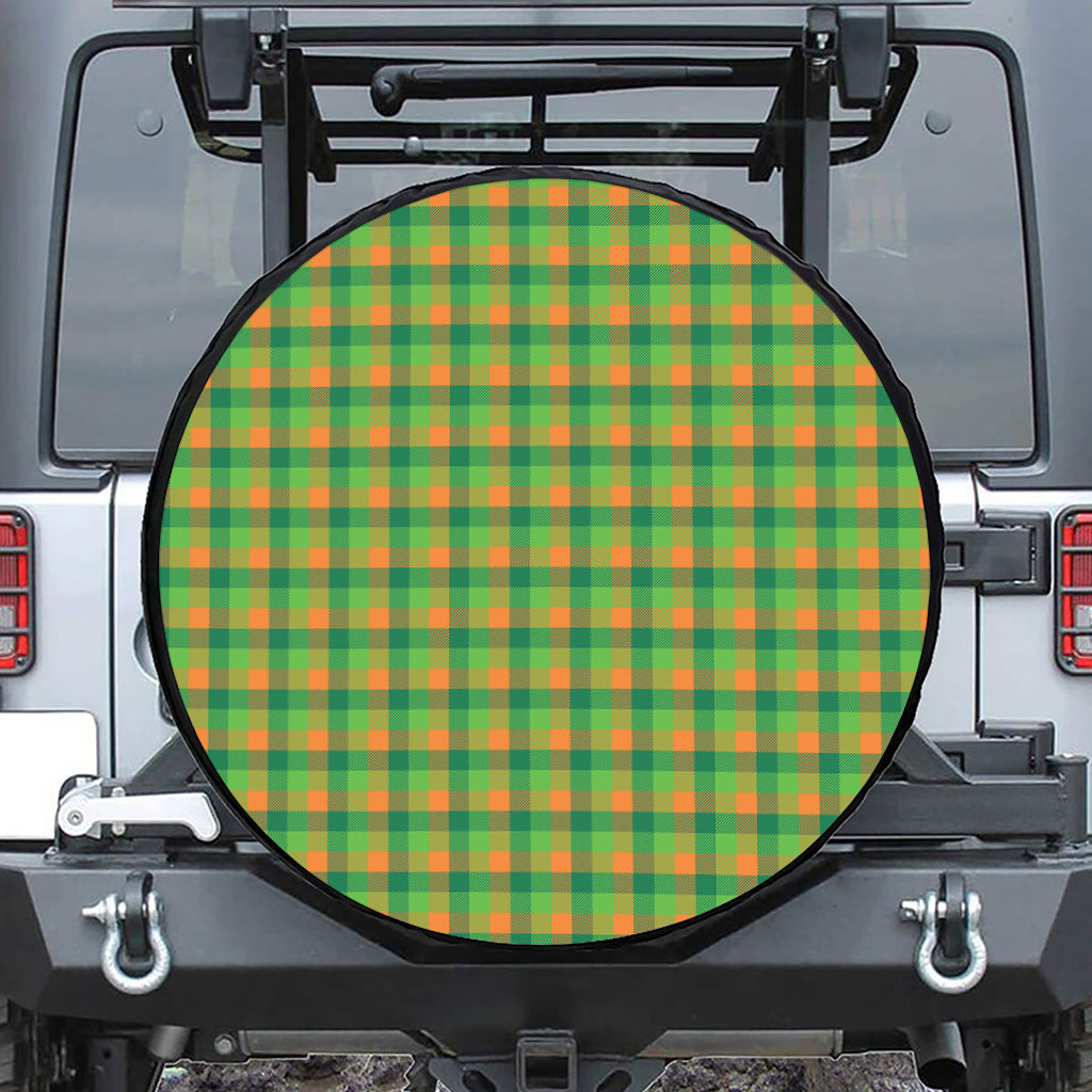 Shamrock Plaid St. Patrick's Day Print Leather Spare Tire Cover