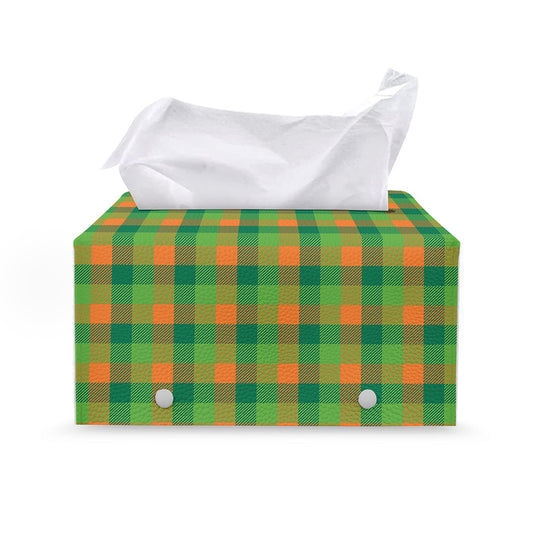 Shamrock Plaid St. Patrick's Day Print Leather Tissue Box Cover