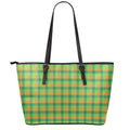 Shamrock Plaid St. Patrick's Day Print Leather Tote Bag With Zipper