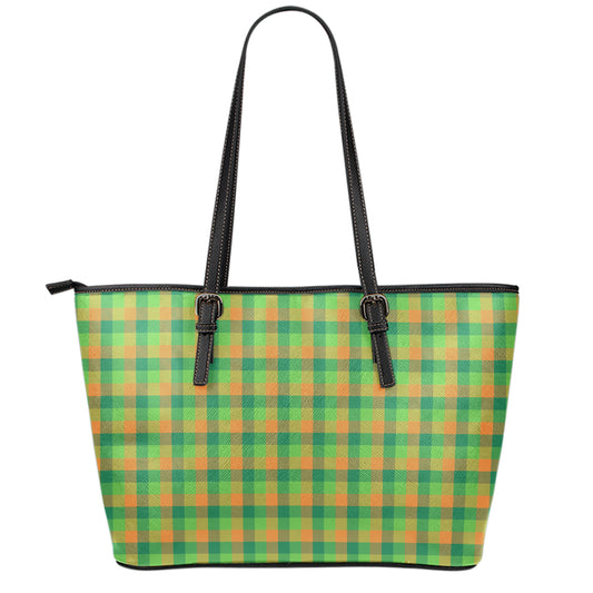 Shamrock Plaid St. Patrick's Day Print Leather Tote Bag