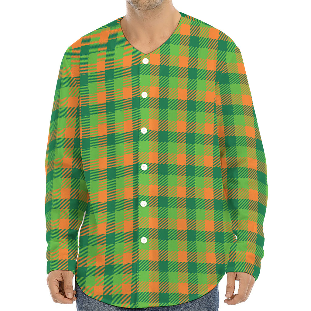 Shamrock Plaid St. Patrick's Day Print Long Sleeve Baseball Jersey