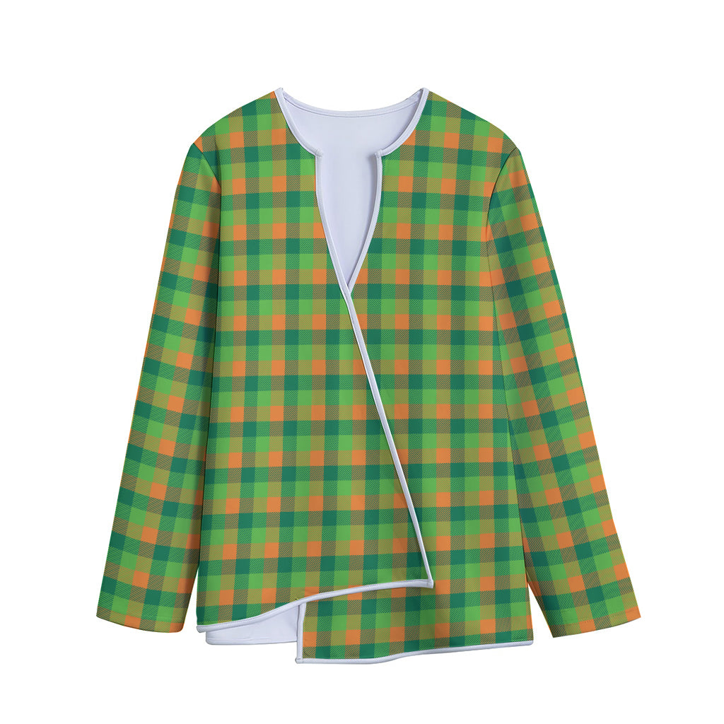 Shamrock Plaid St. Patrick's Day Print Long Sleeve Short Coat