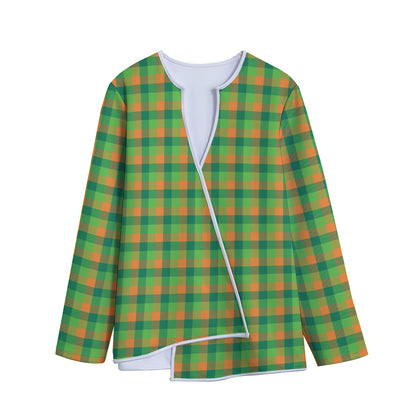 Shamrock Plaid St. Patrick's Day Print Long Sleeve Short Coat