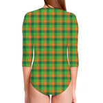 Shamrock Plaid St. Patrick's Day Print Long Sleeve Swimsuit