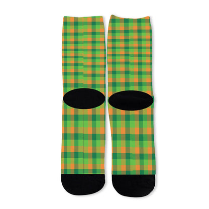 Shamrock Plaid St. Patrick's Day Print Long Socks