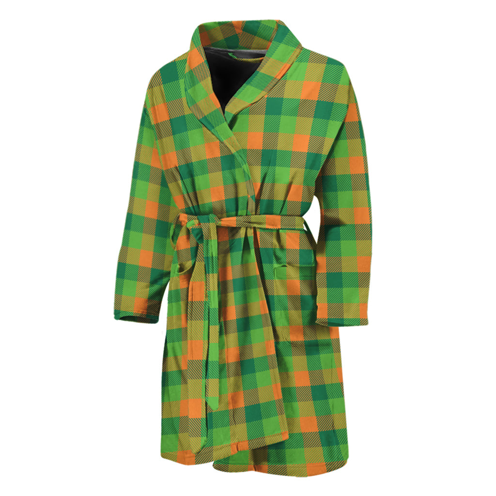 Shamrock Plaid St. Patrick's Day Print Men's Bathrobe