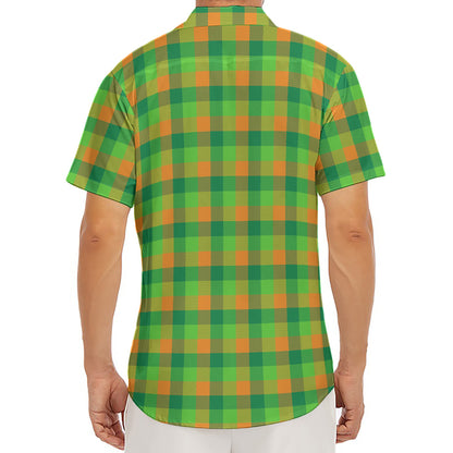 Shamrock Plaid St. Patrick's Day Print Men's Deep V-Neck Shirt