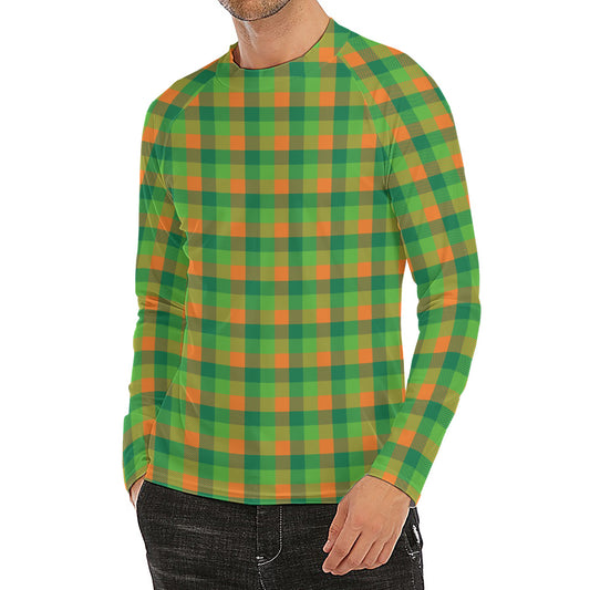 Shamrock Plaid St. Patrick's Day Print Men's Long Sleeve Rash Guard