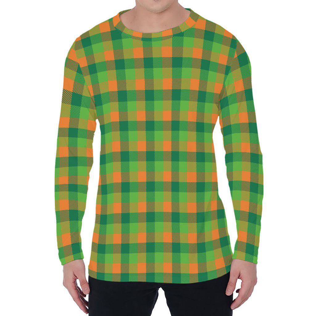 Shamrock Plaid St. Patrick's Day Print Men's Long Sleeve T-Shirt