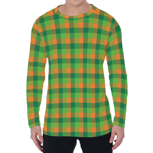 Shamrock Plaid St. Patrick's Day Print Men's Long Sleeve T-Shirt