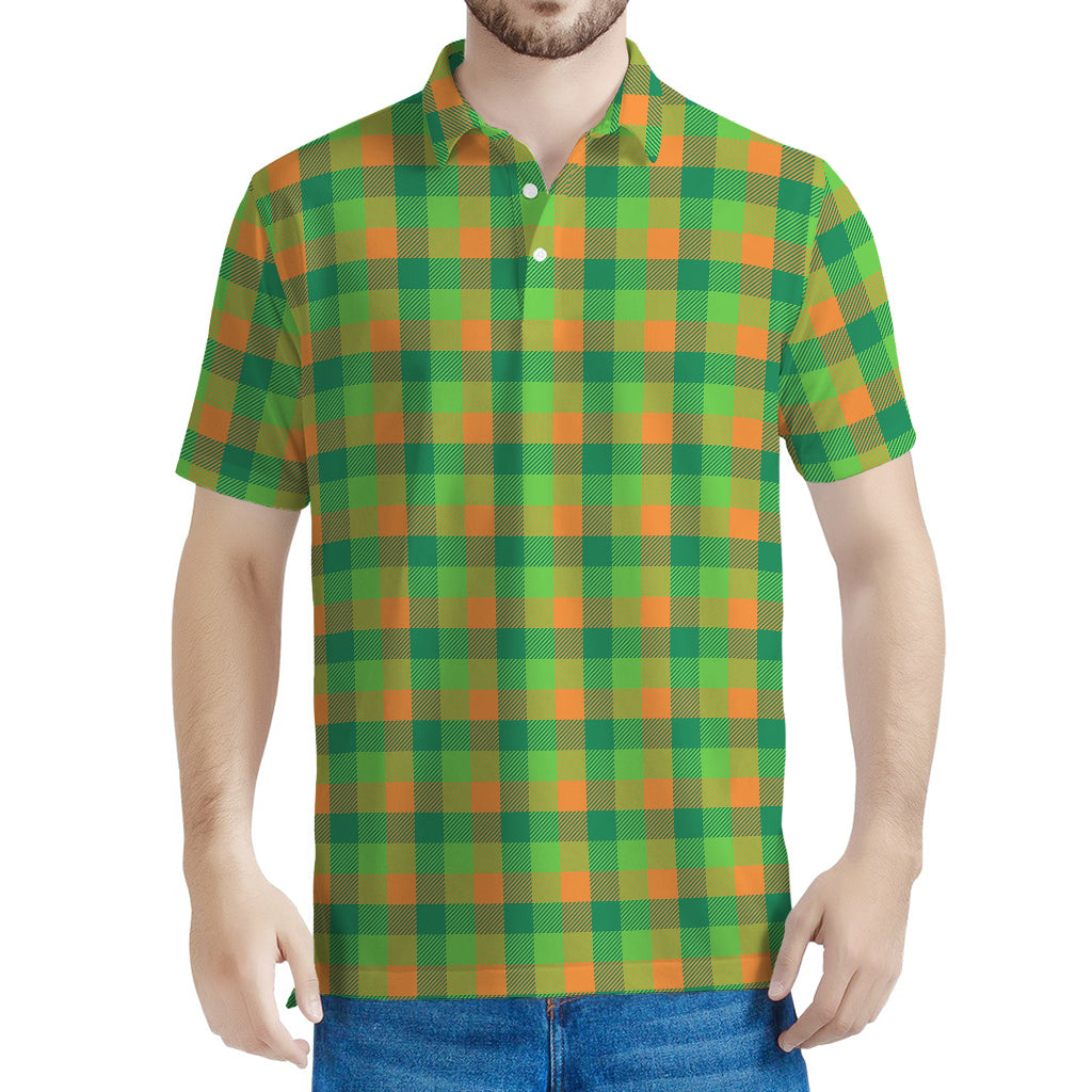 Shamrock Plaid St. Patrick's Day Print Men's Polo Shirt