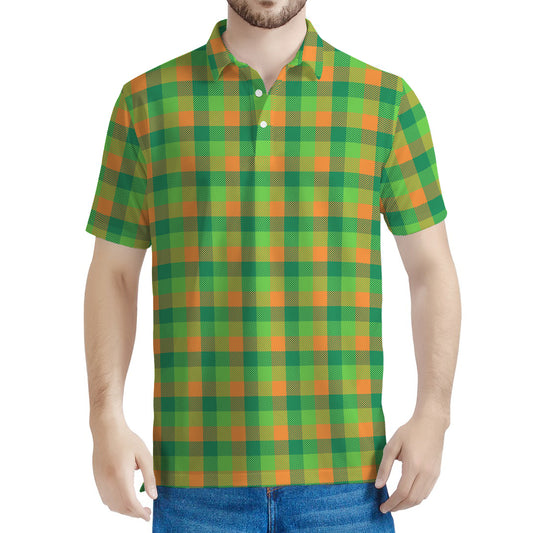 Shamrock Plaid St. Patrick's Day Print Men's Polo Shirt