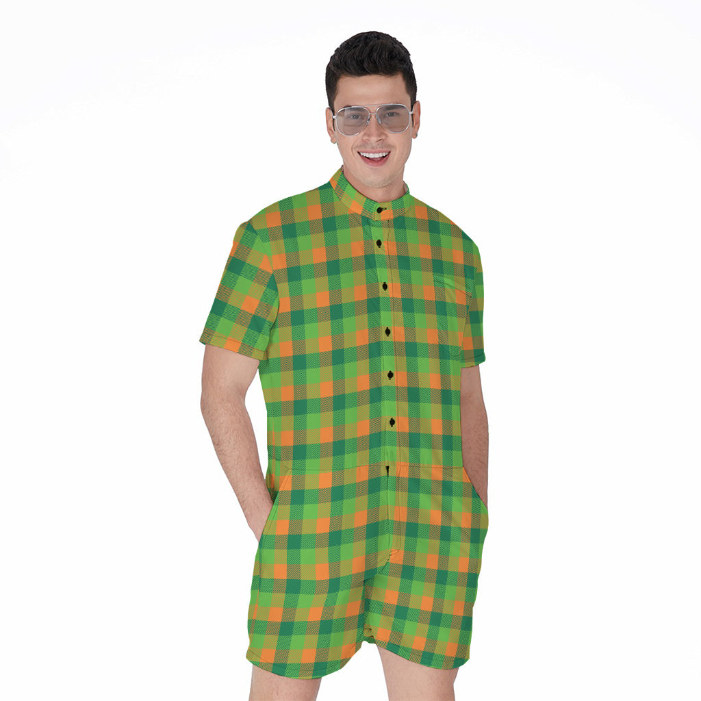 Shamrock Plaid St. Patrick's Day Print Men's Rompers