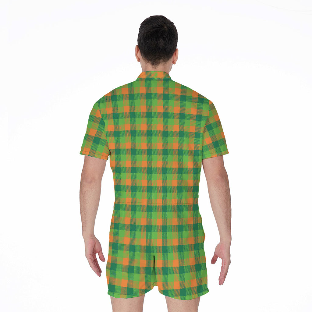 Shamrock Plaid St. Patrick's Day Print Men's Rompers