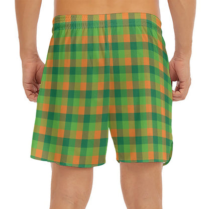 Shamrock Plaid St. Patrick's Day Print Men's Split Running Shorts