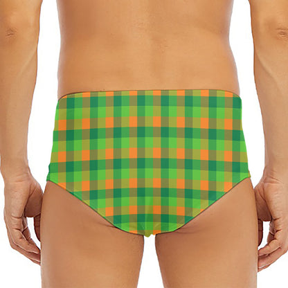 Shamrock Plaid St. Patrick's Day Print Men's Triangle Swim Briefs