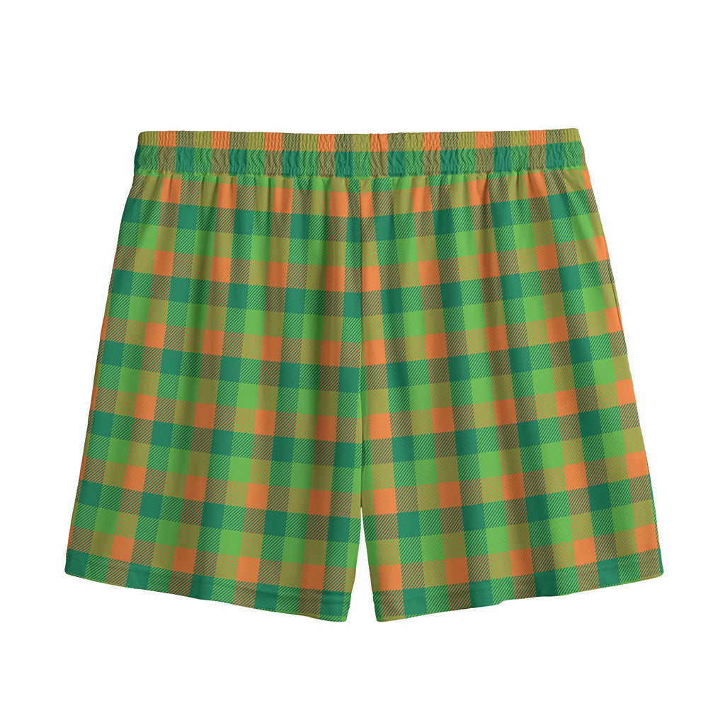 Shamrock Plaid St. Patrick's Day Print Mesh Shorts