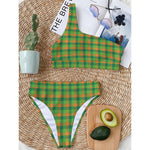 Shamrock Plaid St. Patrick's Day Print One Shoulder Bikini Top