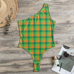 Shamrock Plaid St. Patrick's Day Print One Shoulder Bodysuit