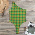 Shamrock Plaid St. Patrick's Day Print One Shoulder Bodysuit