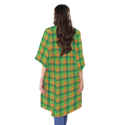 Shamrock Plaid St. Patrick's Day Print Open Front Beach Cover Up