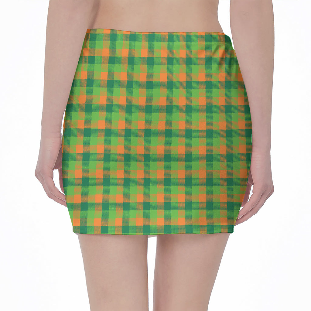 Shamrock Plaid St. Patrick's Day Print Pencil Mini Skirt