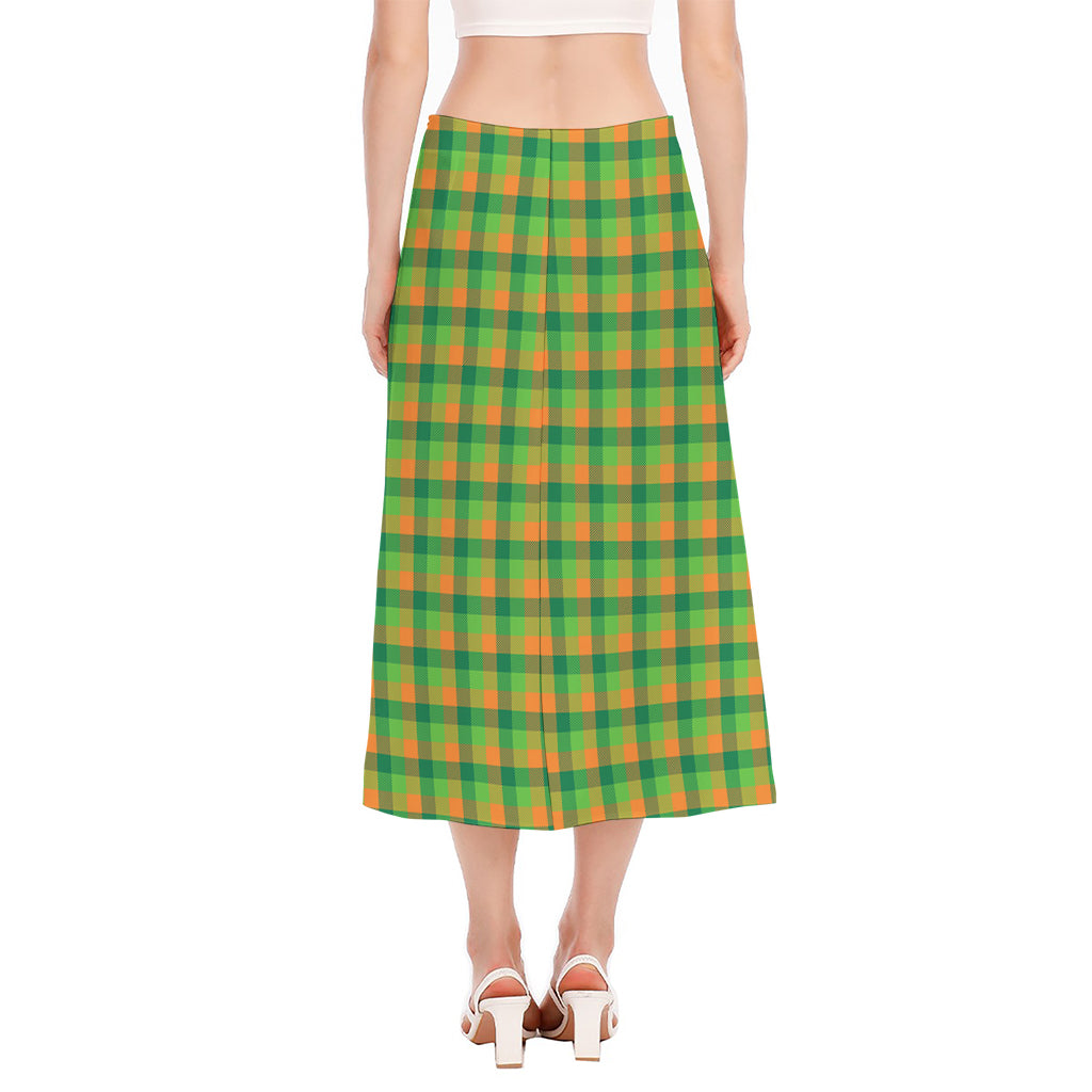 Shamrock Plaid St. Patrick's Day Print Side Slit Midi Skirt