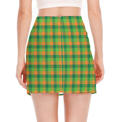 Shamrock Plaid St. Patrick's Day Print Side Slit Mini Skirt