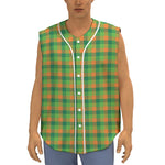 Shamrock Plaid St. Patrick's Day Print Sleeveless Baseball Jersey
