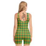 Shamrock Plaid St. Patrick's Day Print Sleeveless One Piece Swimsuit