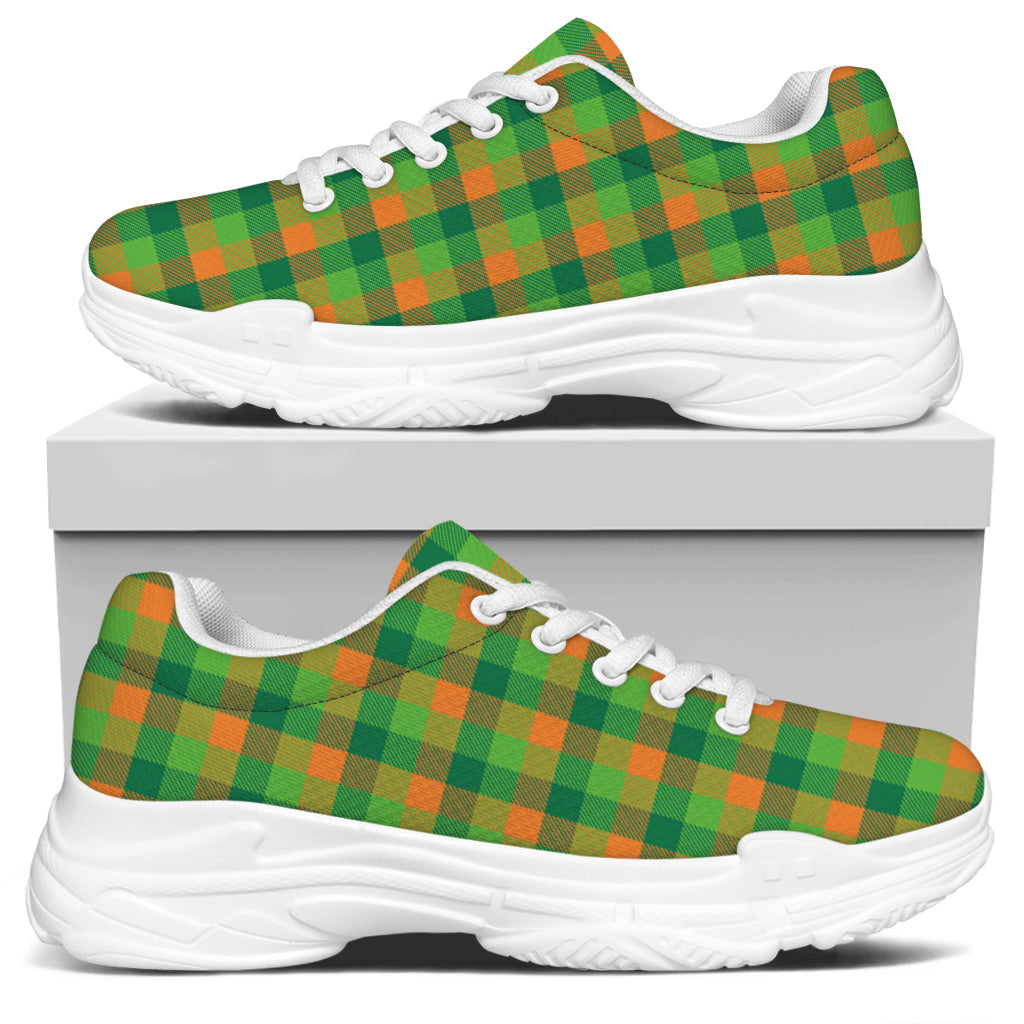 Shamrock Plaid St. Patrick's Day Print White Chunky Shoes
