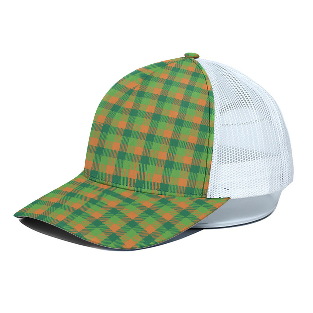 Shamrock Plaid St. Patrick's Day Print White Mesh Trucker Cap