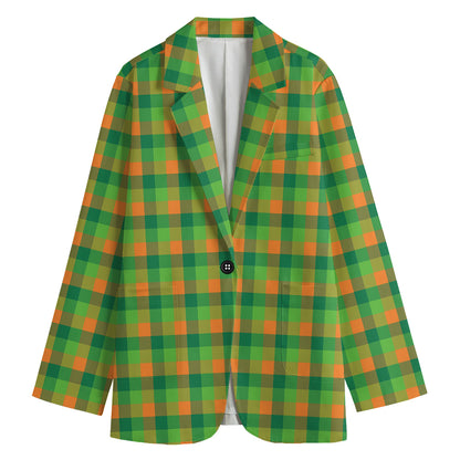 Shamrock Plaid St. Patrick's Day Print Women's Blazer
