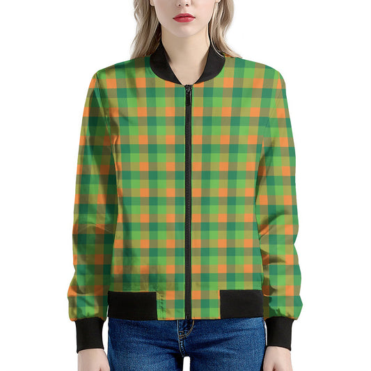Shamrock Plaid St. Patrick's Day Print Women's Bomber Jacket