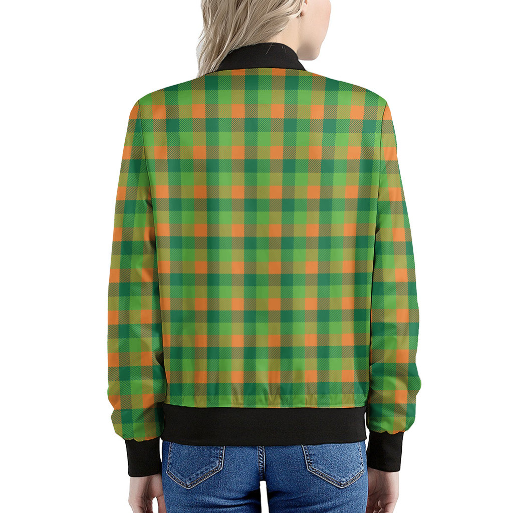 Shamrock Plaid St. Patrick's Day Print Women's Bomber Jacket