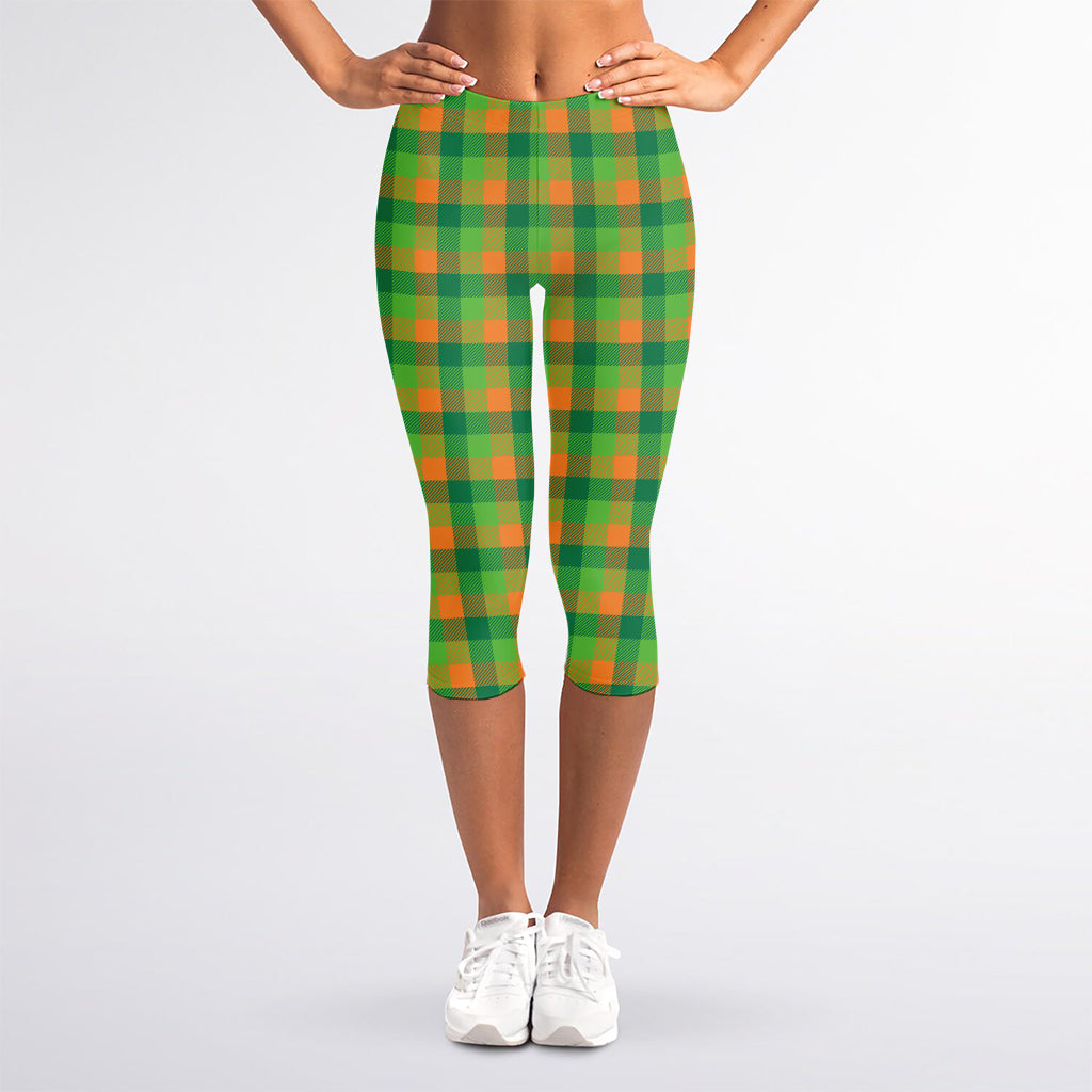 Shamrock Plaid St. Patrick's Day Print Women's Capri Leggings