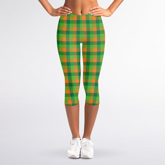 Shamrock Plaid St. Patrick's Day Print Women's Capri Leggings