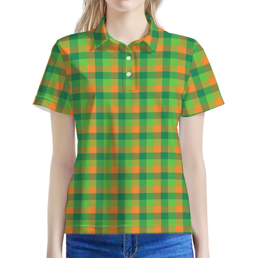 Shamrock Plaid St. Patrick's Day Print Women's Polo Shirt
