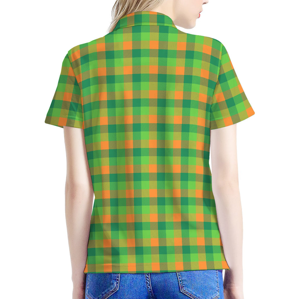 Shamrock Plaid St. Patrick's Day Print Women's Polo Shirt