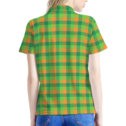 Shamrock Plaid St. Patrick's Day Print Women's Polo Shirt