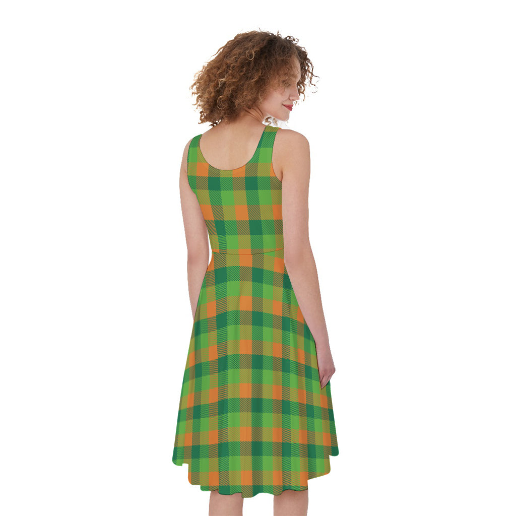 Shamrock Plaid St. Patrick's Day Print Women's Sleeveless Dress