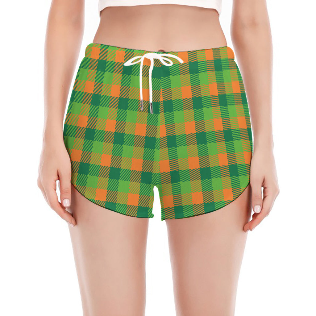 Shamrock Plaid St. Patrick's Day Print Women's Split Running Shorts