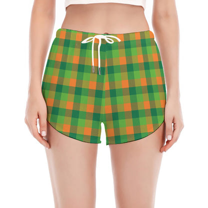Shamrock Plaid St. Patrick's Day Print Women's Split Running Shorts