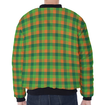 Shamrock Plaid St. Patrick's Day Print Zip Sleeve Bomber Jacket