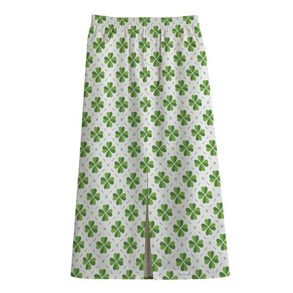 Shamrock Saint Patrick's Day Print Cotton Front Slit Maxi Skirt