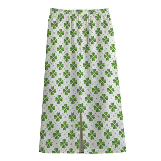 Shamrock Saint Patrick's Day Print Cotton Front Slit Maxi Skirt