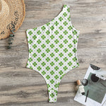 Shamrock Saint Patrick's Day Print One Shoulder Bodysuit