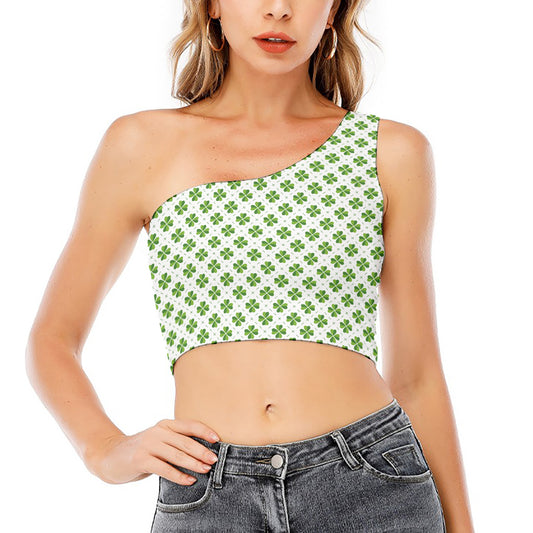 Shamrock Saint Patrick's Day Print One Shoulder Crop Top