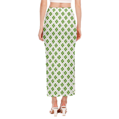 Shamrock Saint Patrick's Day Print Side Slit Maxi Skirt